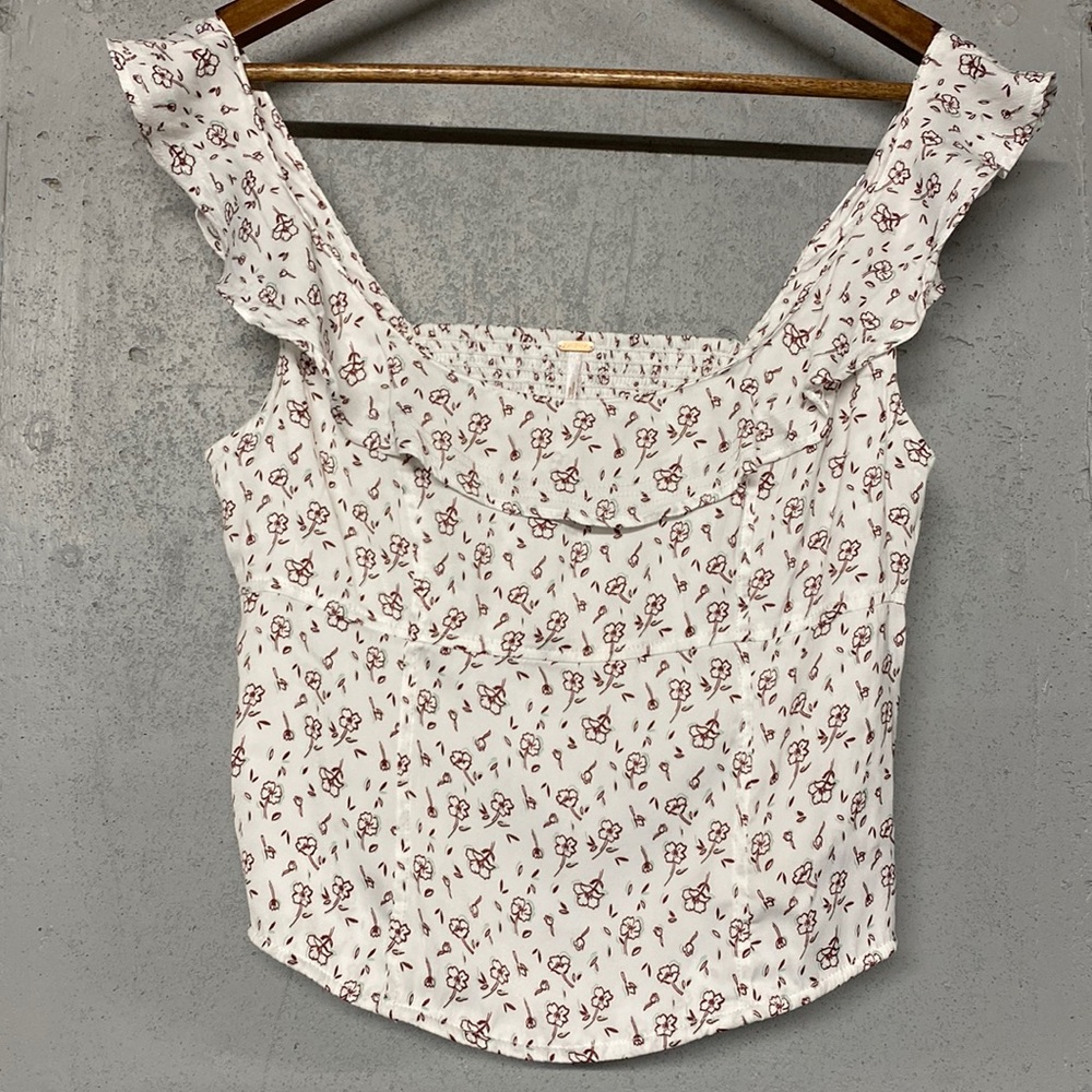 Free People Boho Floral Ruffled Crop Top Size Small